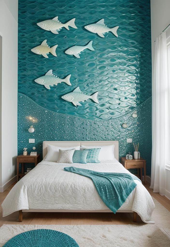 35 Stunning Bedroom Accent Walls for a Cozy Makeover 55 27. Aquatic Accent Wall with Fish Scales-2