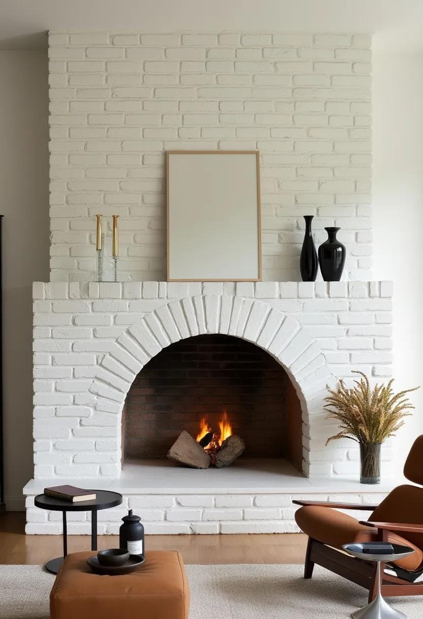 20 breathtaking in the middle of the century of modern fireplace-Makeover ideas 25 9. Bogen's white brick fireplace with minimalist furniture from the middle of the century-0
