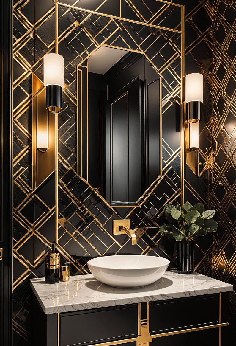 29 Breathtaking Bathroom Decor Ideas to Revamp Your Space 23 9. Art Deco Powder Room Inspiration-0