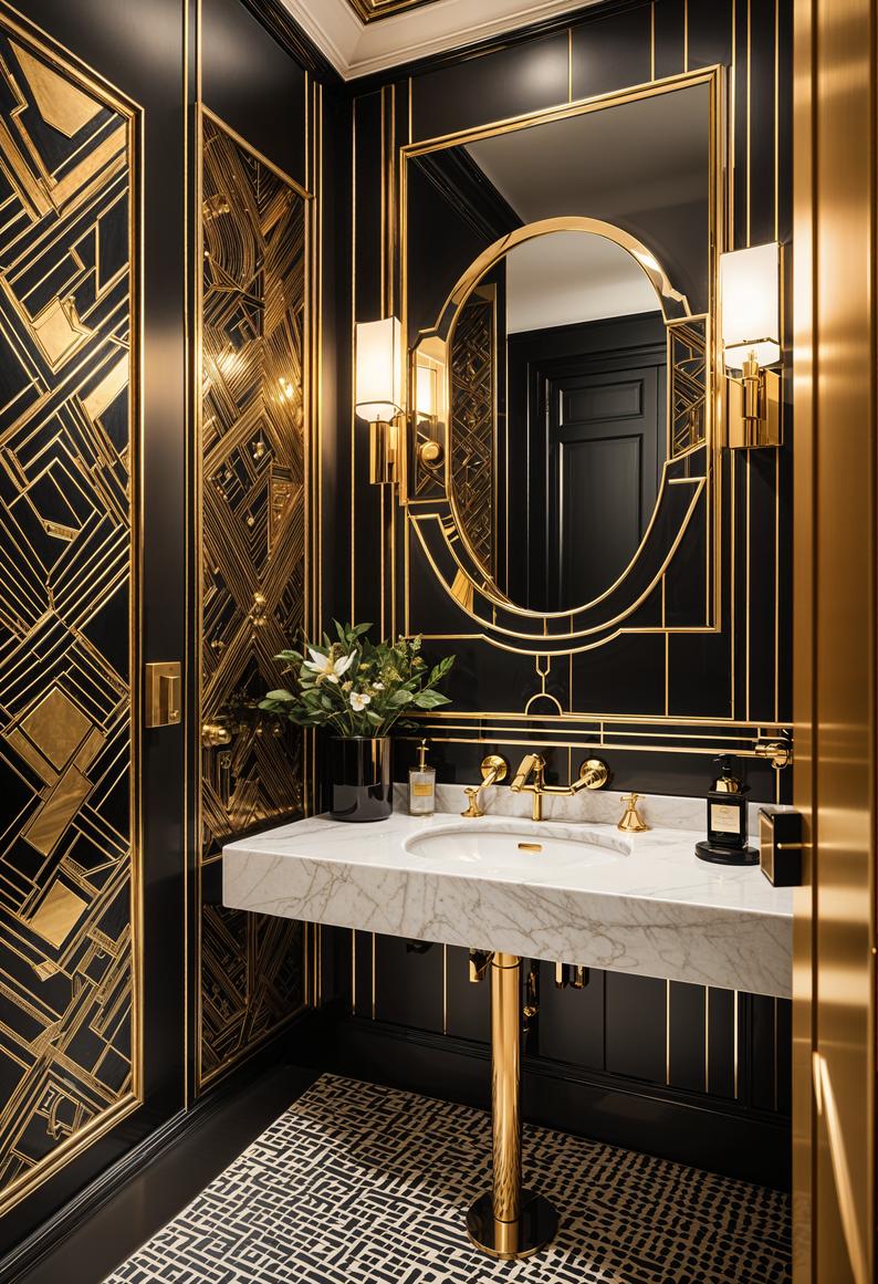 29 Breathtaking Bathroom Decor Ideas to Revamp Your Space 24 9. Art Deco Powder Room Inspiration-1