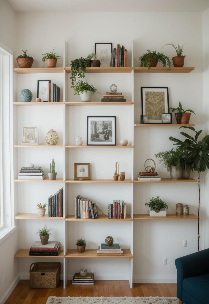 21 Elegant built -in shelves for the living room 6 4. Artistic floating wall shelf-0