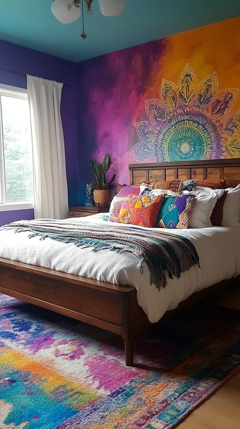 14. Artistic palette explosion: Create a wall accent wall with a multi-folting abstract painting-0