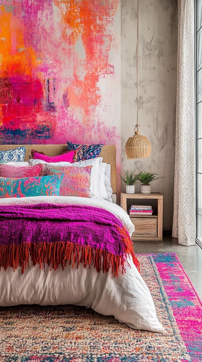 14. Artistic palette explosion: Create a wall accent wall with a multi-colored abstract painting-1