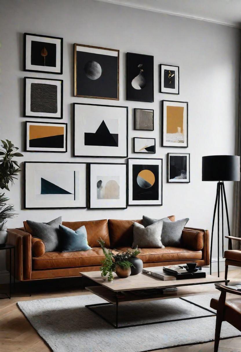 43 Modern Living Room Inspirations: Chic, Spacious, and Vibrant 10 8. Artistic Picture Ledge Displays-0