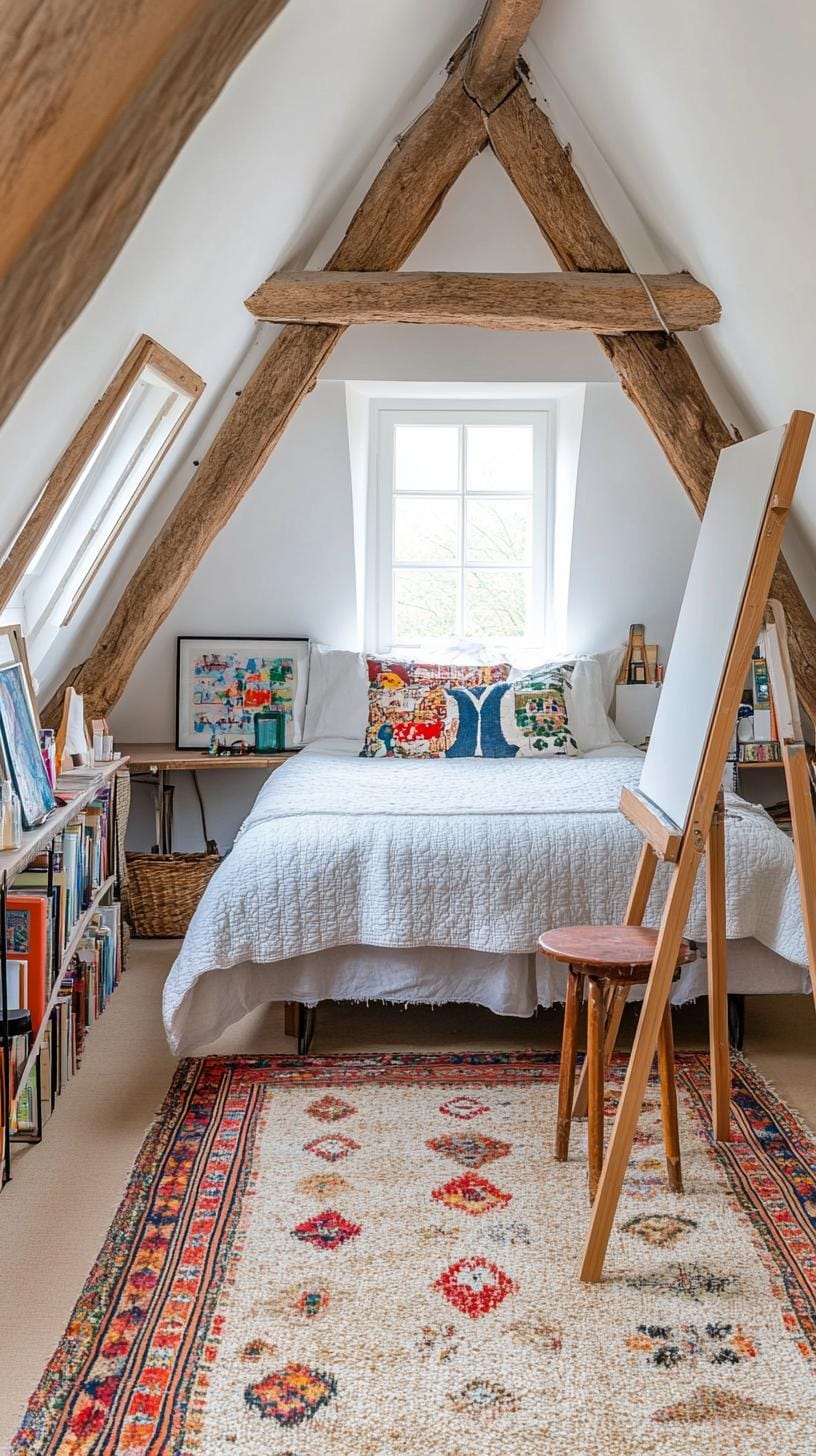 20 super cozy small roof tree bedroom ideas to explore 41 today 41 13. Artistic studio room with an easel mounted on the wall and a cozy reading corner 2