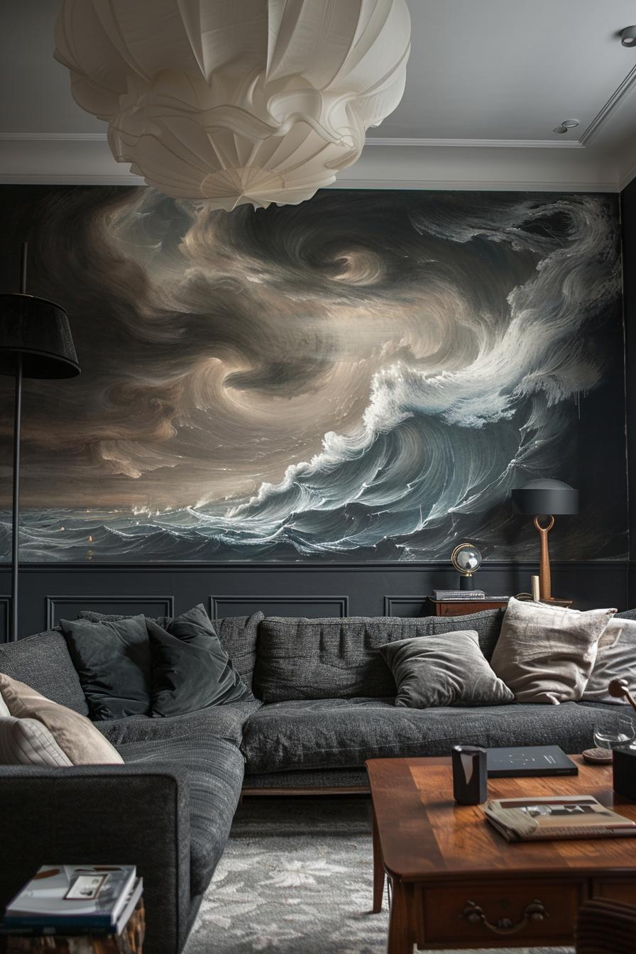 15 trendy, moody neutral living room designs to inspire 16 8. Artistic murals for spacious room-0