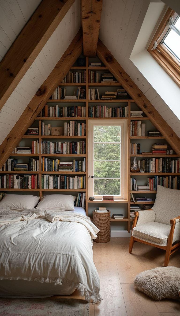 21 sweet attic bedroom ideas that you will love 51 16. Assembly a reader room with cozy corners, integrated bookshelves and soothing neutral colors 0