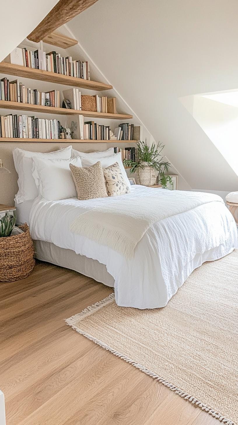 21 sweet attic bedroom ideas that you will love 52 16. Assembly a reader room with cozy corners, integrated bookshelves and soothing neutral colors-1