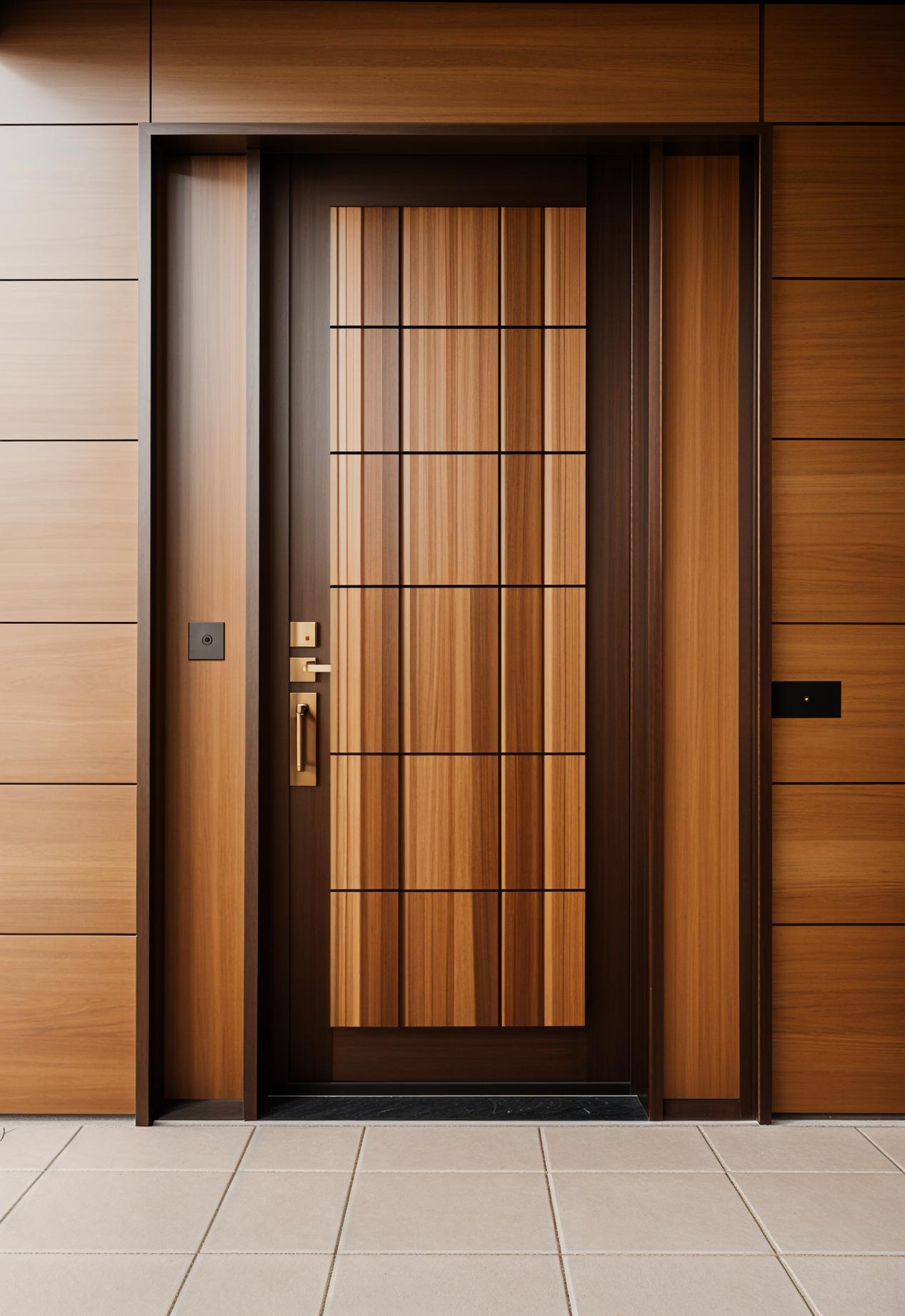 29 Stunning Wooden Door Designs for Main Entrances 16 8. Asymmetrical Wooden Strip Door Design-1