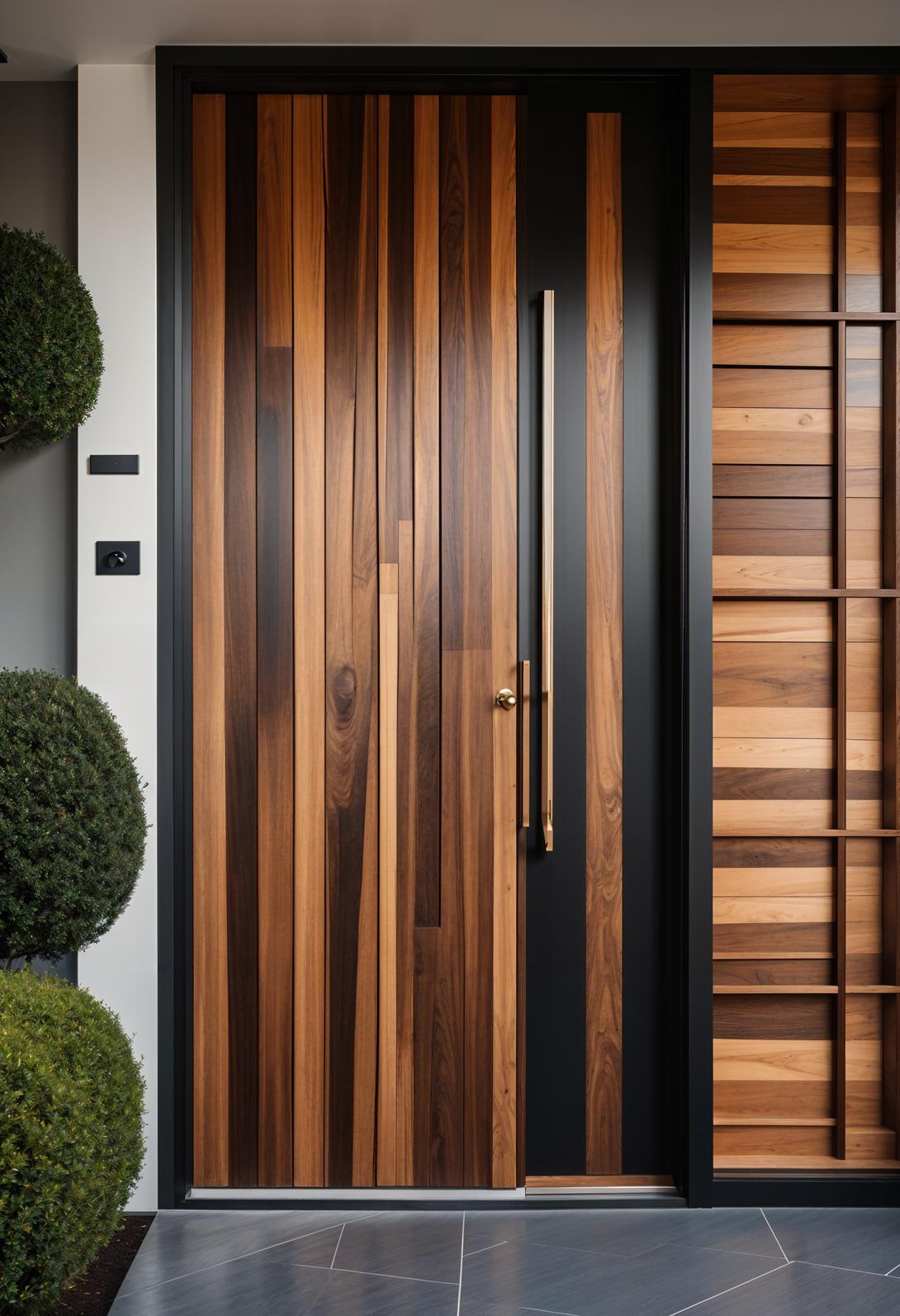 29 Stunning Wooden Door Designs for Main Entrances 17 8. Asymmetrical Wooden Strip Door Design-2