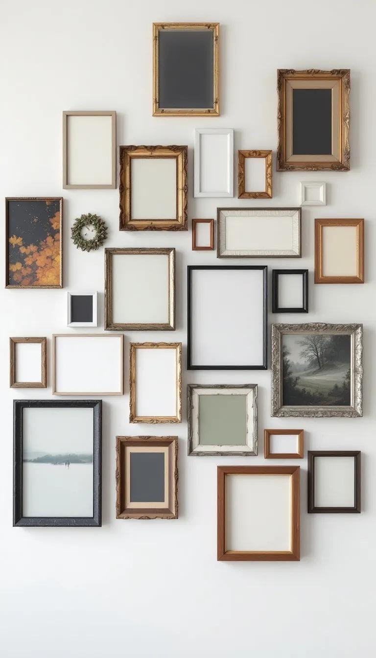 37 Gallery Wall Decor Ideas: Layouts And Styles to Elevate Any Room 103 34. Asymmetrical bold layout that is imbalanced but visually balanced-1