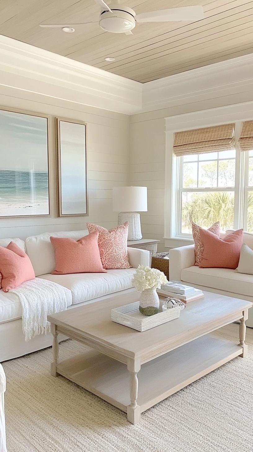 20 unique coastal farmers' living room ideas, the WoW 26 8. Balancize neutral sandy tones with coral sprays through pillows and throws-0
