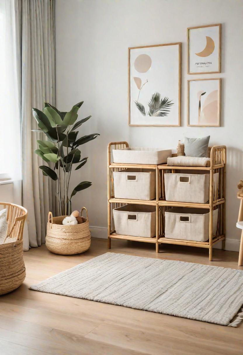 37 Sleek Minimalist Nursery Ideas: Modern, Serene Designs 39 34. Bamboo Storage for Minimalist Nursery-0
