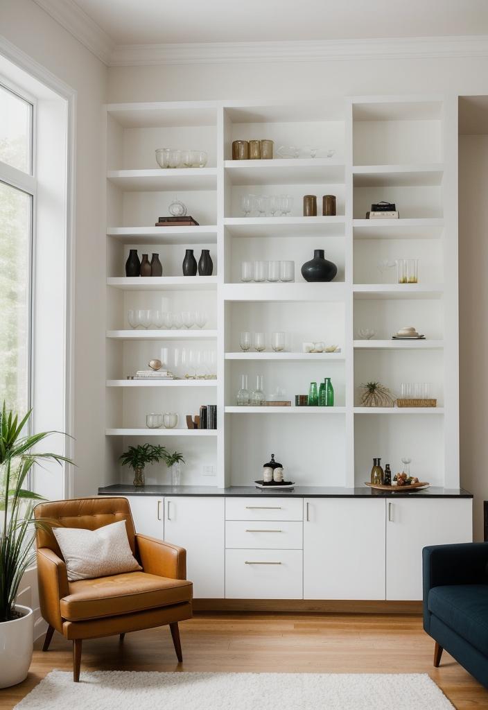 21 elegant built -in shelves for the living room 8 6. With bar-integrated modern shelves from the middle of the century-0