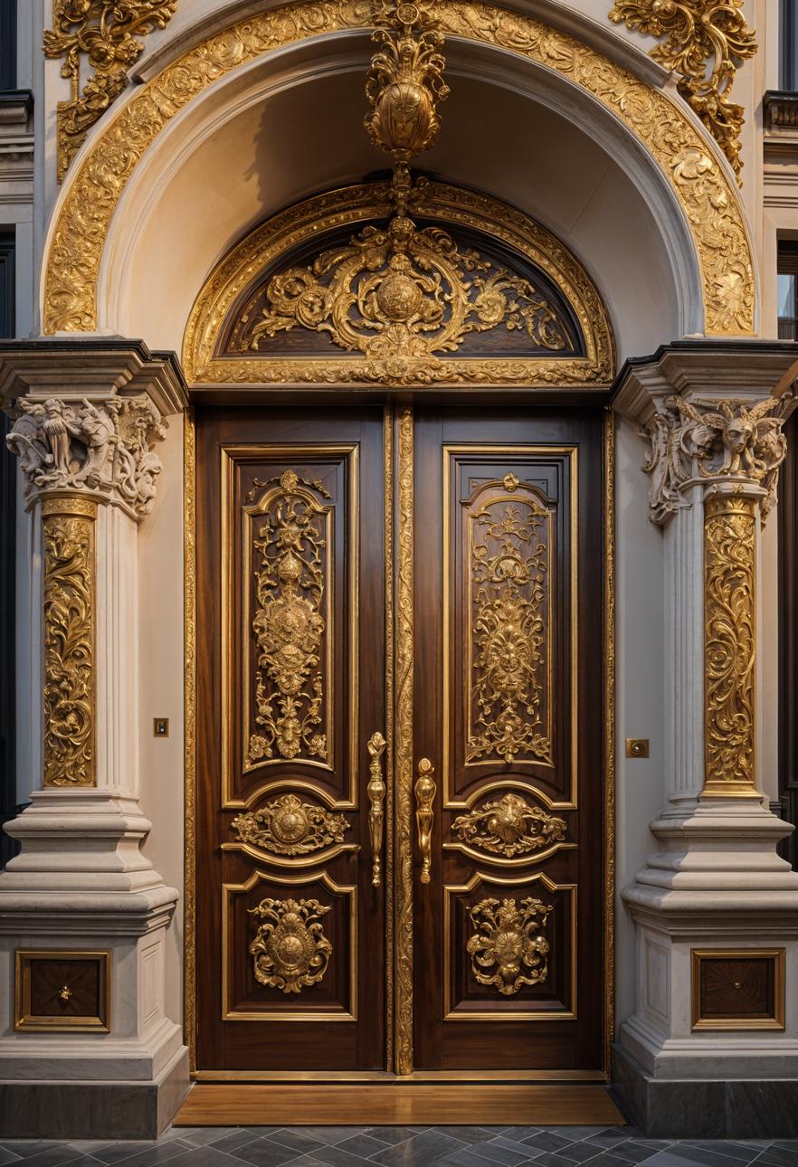 29 Stunning Wooden Door Designs for Main Entrances 45 21. Baroque inspired golden door design-0