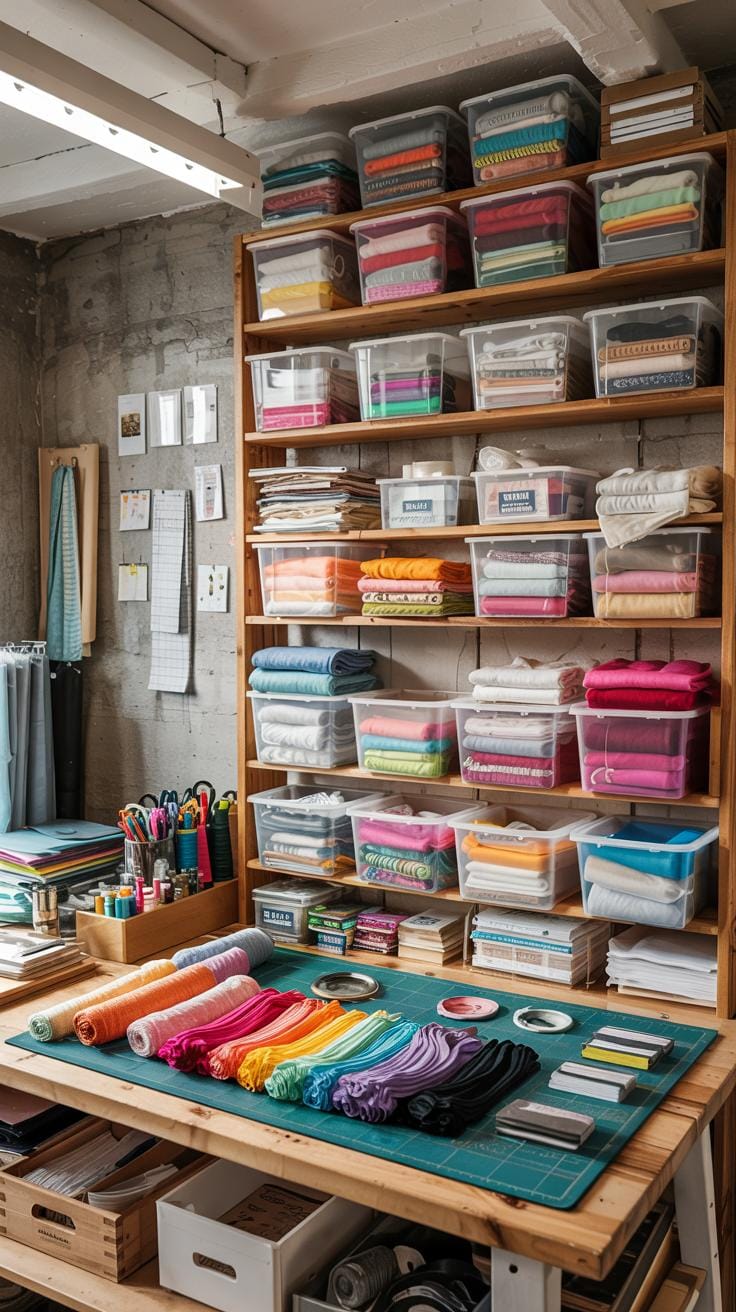 25 Bastelraumideen mit genialen Organisation und Dekor Tipps 31 10. Bastelraum mit Wand-zu-Wand-Klaren Mülleimer-0