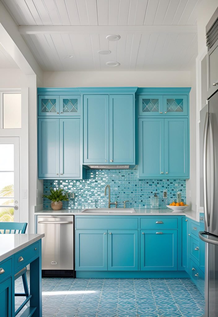 39 Trendy Blue Kitchen Cabinet Ideas: with Cool, Sophisticated Vibes 10 7. Beachy Blue Kitchen Cabinets-0