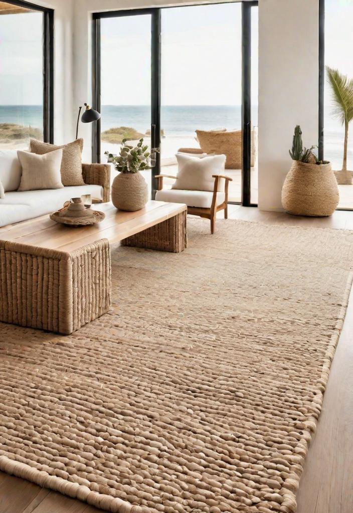 43 Inspiring Coastal Living Room Ideas 8 6. Beachy area rug ideas-0