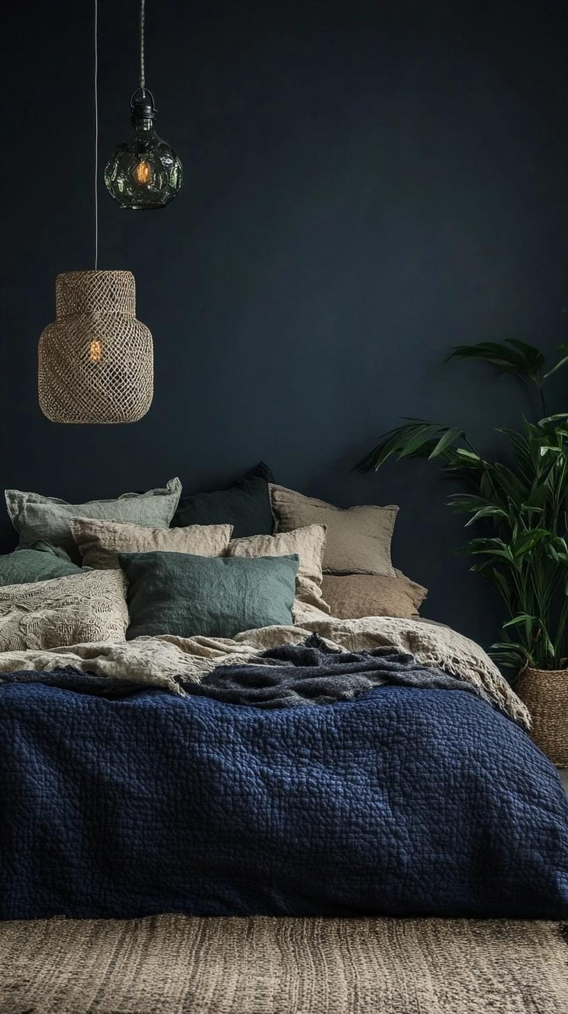 23 Recherent atmospheric Boho bedroom ideas to copy 55 18. Bed with versatile mixture of pillows, throws and vintage bedding-1