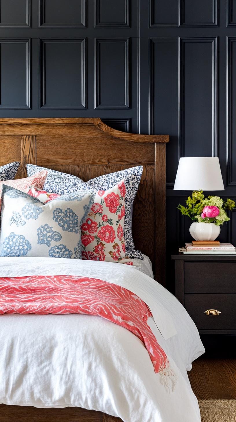 23 Recherent atmospheric Boho bedroom ideas for copying 56 18. Bed with versatile mixture of pillows, throws and vintage bedding-2