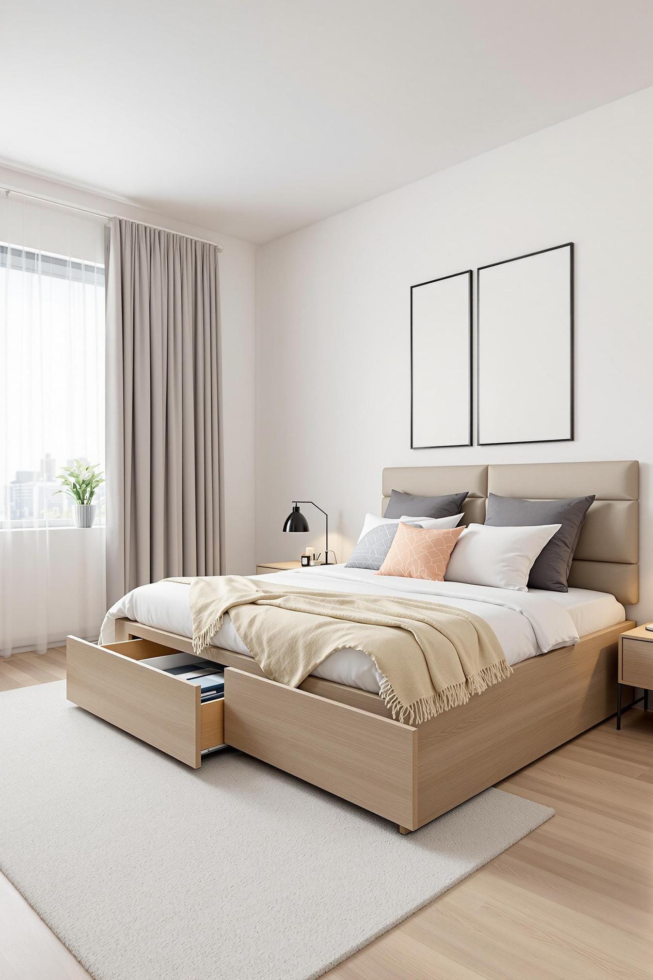 21 new bedroom ideas for your 2025 refreshment 60 21. Bed with under-storage drawer and minimalist decor-1