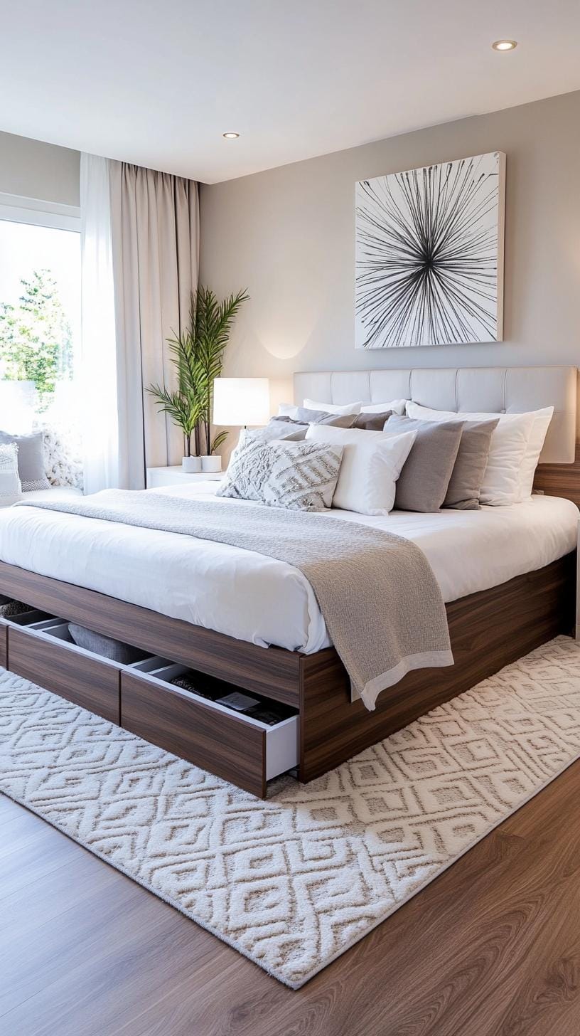 21 new bedroom ideas for your 2025 Refresh 61 21. Bed with under-storage drawer and minimalist decor-2