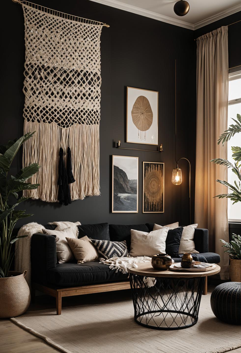 35 Gorgeous Dark Boho Living Room Inspirations 56 33. Beige Boho with Dark Accents-1