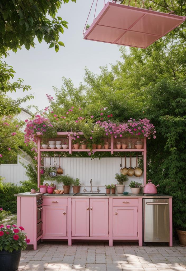 35 Charming Pink Kitchen Ideas: a Feminine Flair in Your Cooking Space 37 30. Berry Pink Hanging Baskets-1