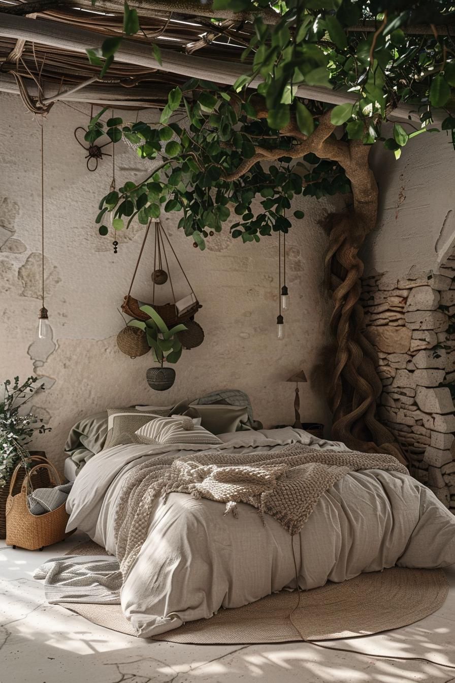 29 wunderschöne neutrale Boho -Schlafzimmer: verträumte und entspannende Räume 55 25. Biophile Boho Schlafzimmer Design-0