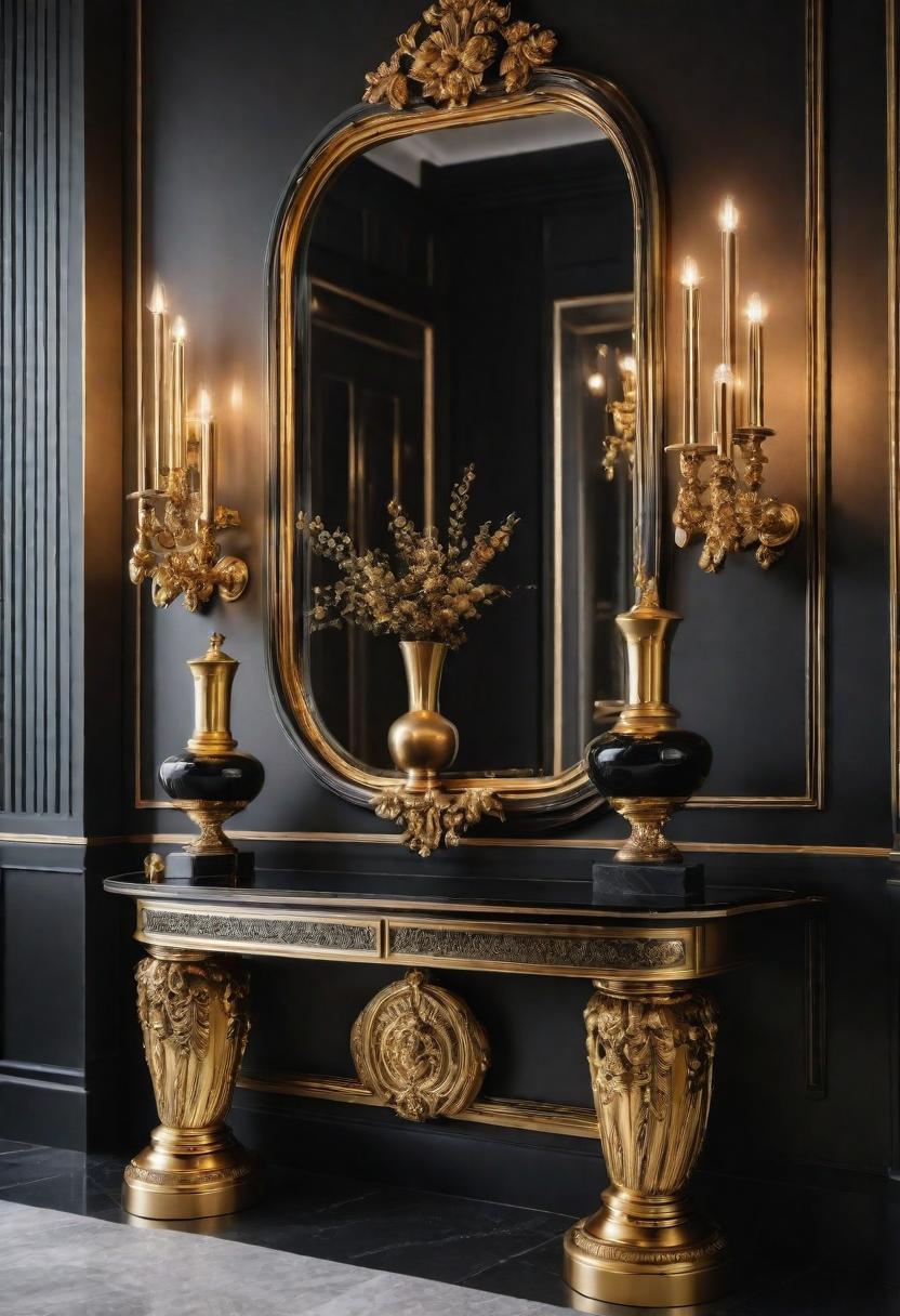 27 atemberaubende Eingangstischdekor -Ideen, um Ihren Eingangseingang zu erhöhen 33 22. Black & Gold Entryway Elegance-1
