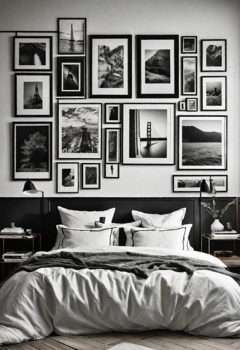 45 Black and White Bedroom Ideas for Timeless Elegance 35 33. Black & White Gallery Wall-0