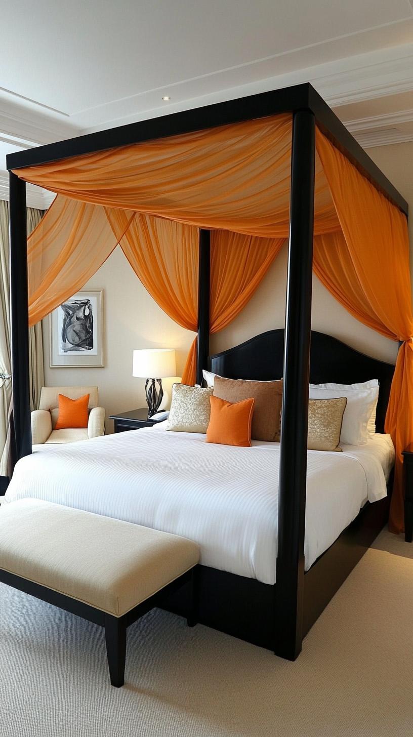 21 new bedroom ideas for your 2025 refreshment 30 10. Black canopy bed in pure fabric draped for drama-0