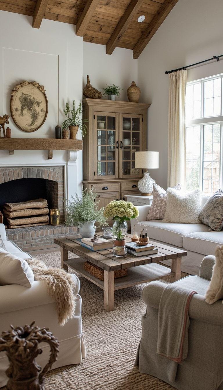 23 Best modern farmhouse living room ideas to inspire you 13 4. Mixing of old and contemporary furniture with layered texture-1