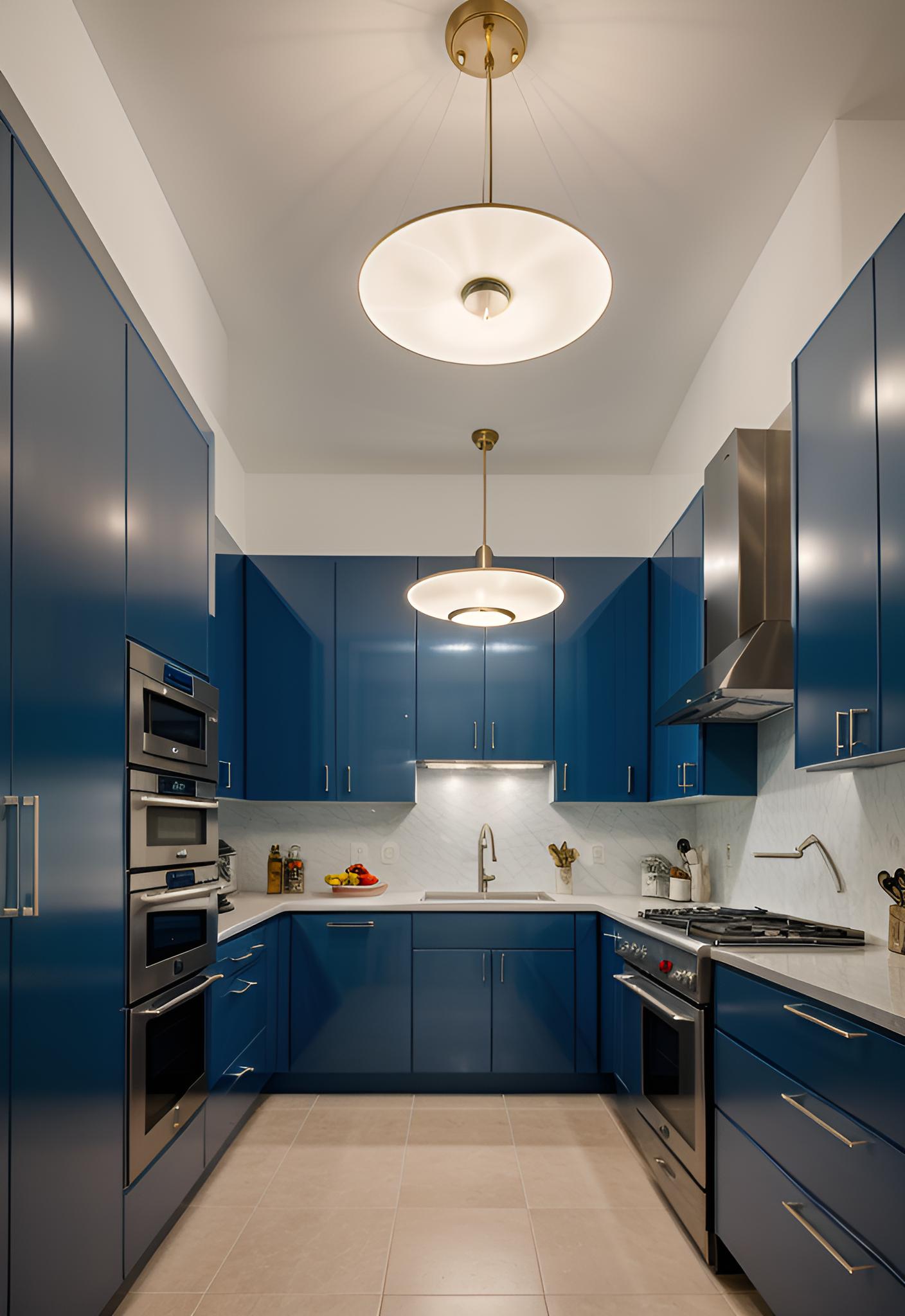 39 Trendy Blue Kitchen Cabinet Ideas: with Cool, Sophisticated Vibes 45 36. Blue Cabinet & Chandelier Trends-1
