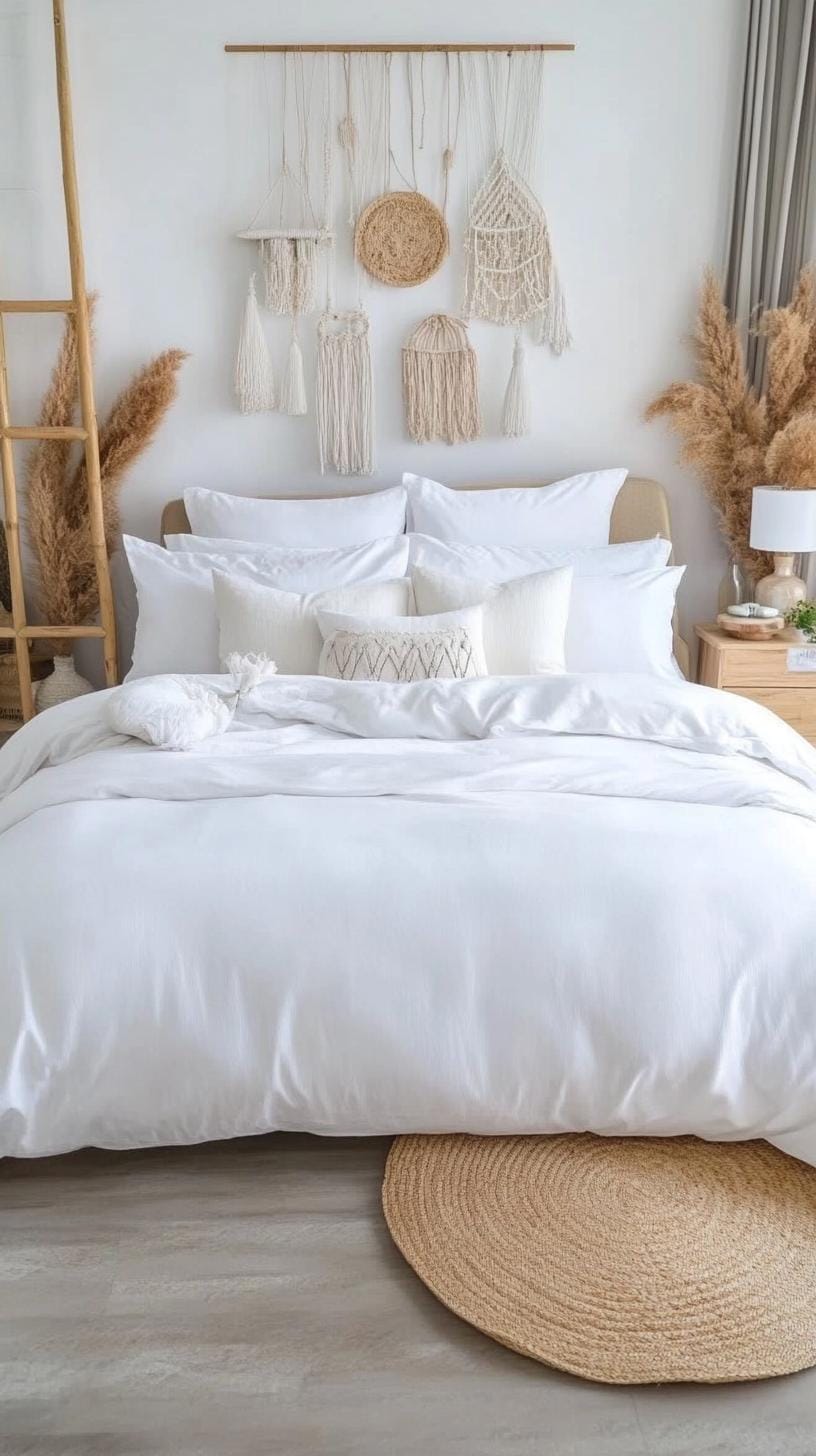 20 new minimalist bedroom ideas to inspire your 2025 refreshment 48 14. Bohemian mix: Mix white bed linen with minimalist boho inspired