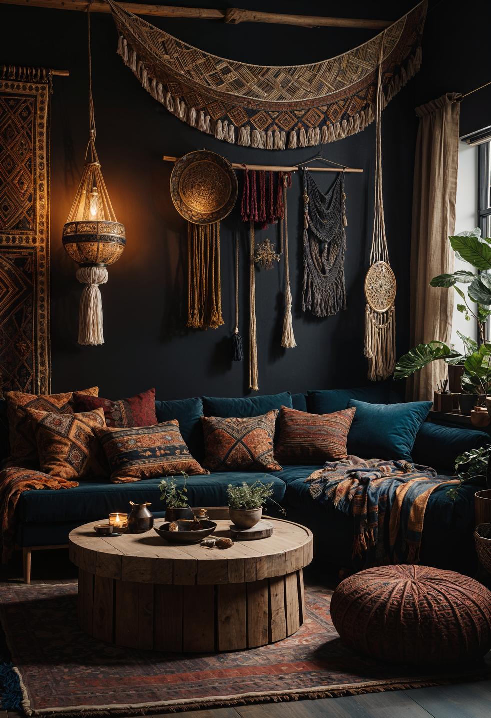 35 Gorgeous Dark Boho Living Room Inspirations 37 22. Bohemian Bliss: Dark Living Room-0