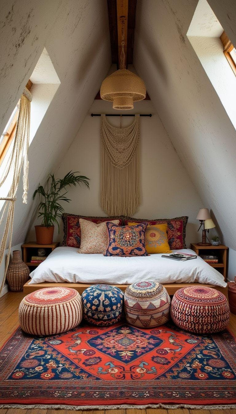 20 super cozy small roof tree bedroom ideas that are to be explored today 6 2. Bohemian Haven with macramé walls and a colorful Persian RUG-0
