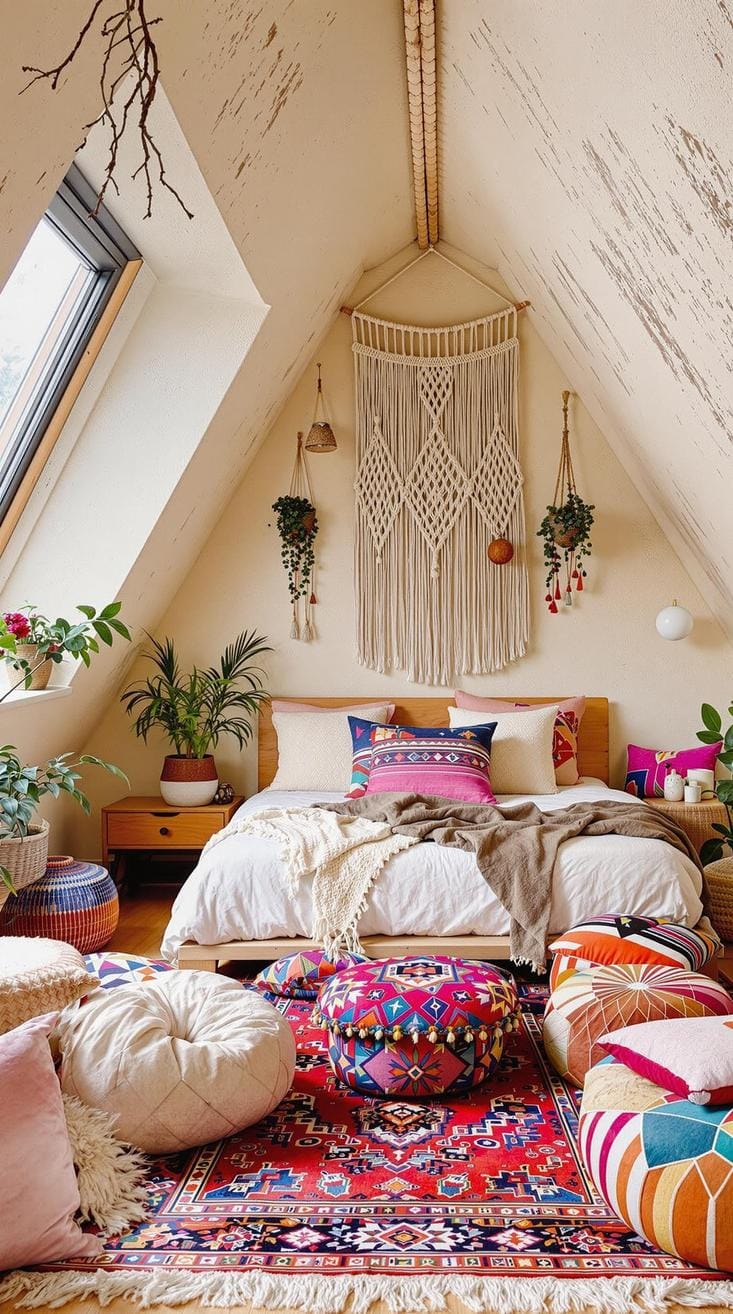 20 super cozy small roof tree bedroom ideas to explore today 7 7 2. Bohemian Haven with macramé walls and a colorful Persian carpet-1