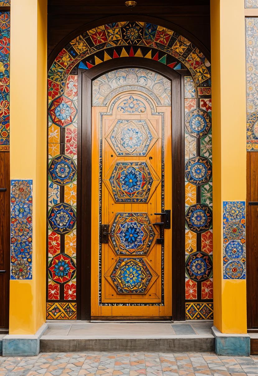 29 Stunning Wooden Door Designs for Main Entrances 47 23. Bohemian Mosaic Door Design Ideas-0
