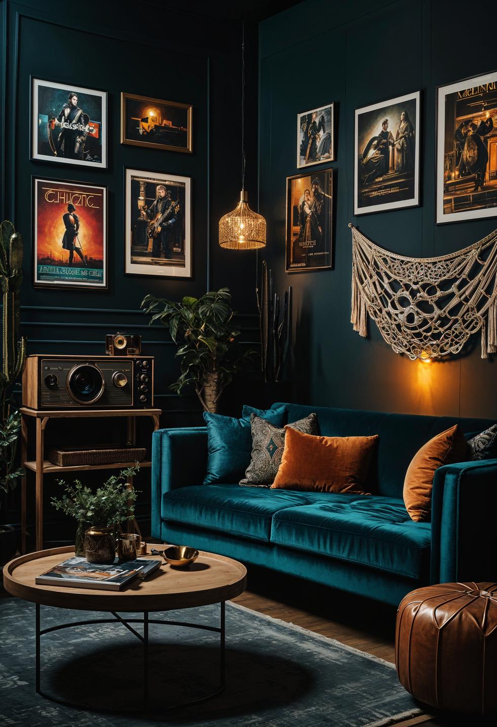 35 Gorgeous Dark Boho Living Room Inspirations 20 13. Bohemian Noir Cinema Lounge-0