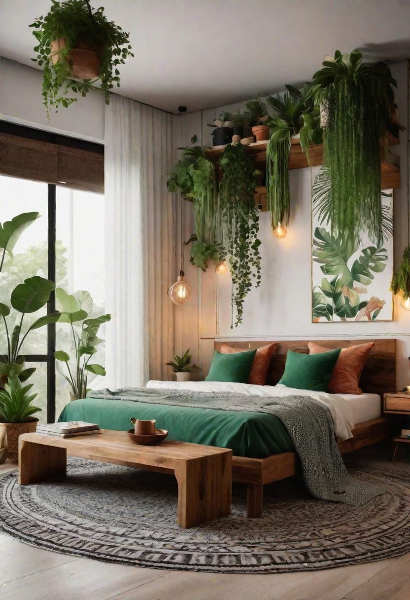 21 modern bedroom ideas for your 2025 makeover 22 6. Bohemian modern with eclectic patterns, lush plants and craftsmanship