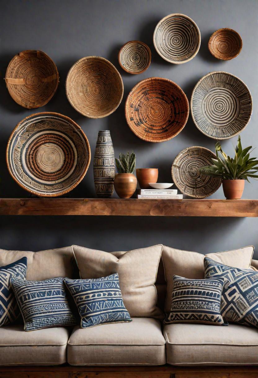 29 Kreativ über den Couch Decor -Ideen, um Ihr Wohnzimmer zu verwandeln 23 21. Boho Basket Wall Decor-0