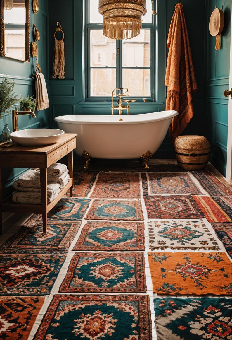 27 Dreamy Boho Bathroom Inspirations for Your Home Makeover 43 24. Boho Bathroom Rug Layering-0