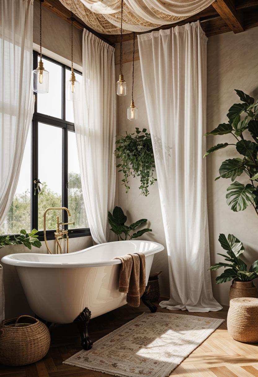 27 Dreamy Boho Bathroom Inspirations for Your Home Makeover 34 19. Boho Bathtub Canopy Decor-1