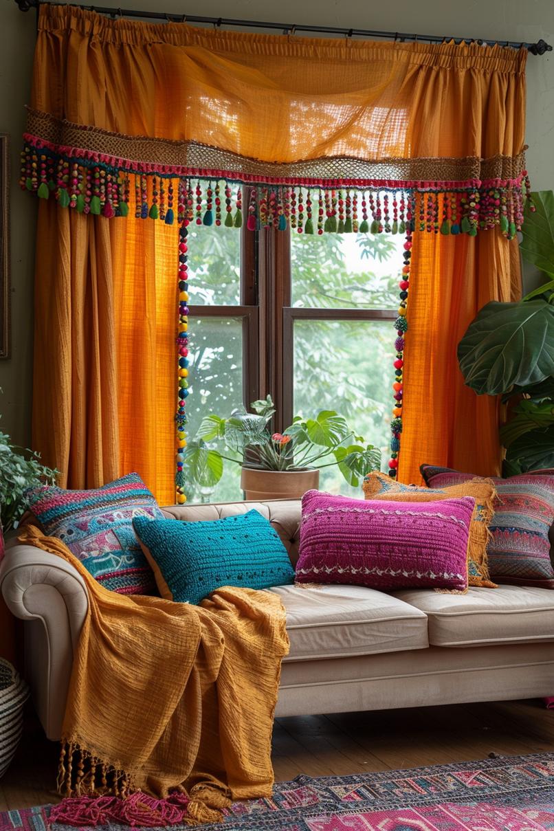 19 beautiful boho in the middle of the century modern living room 18 6. Boho pearl curtain DIY-0