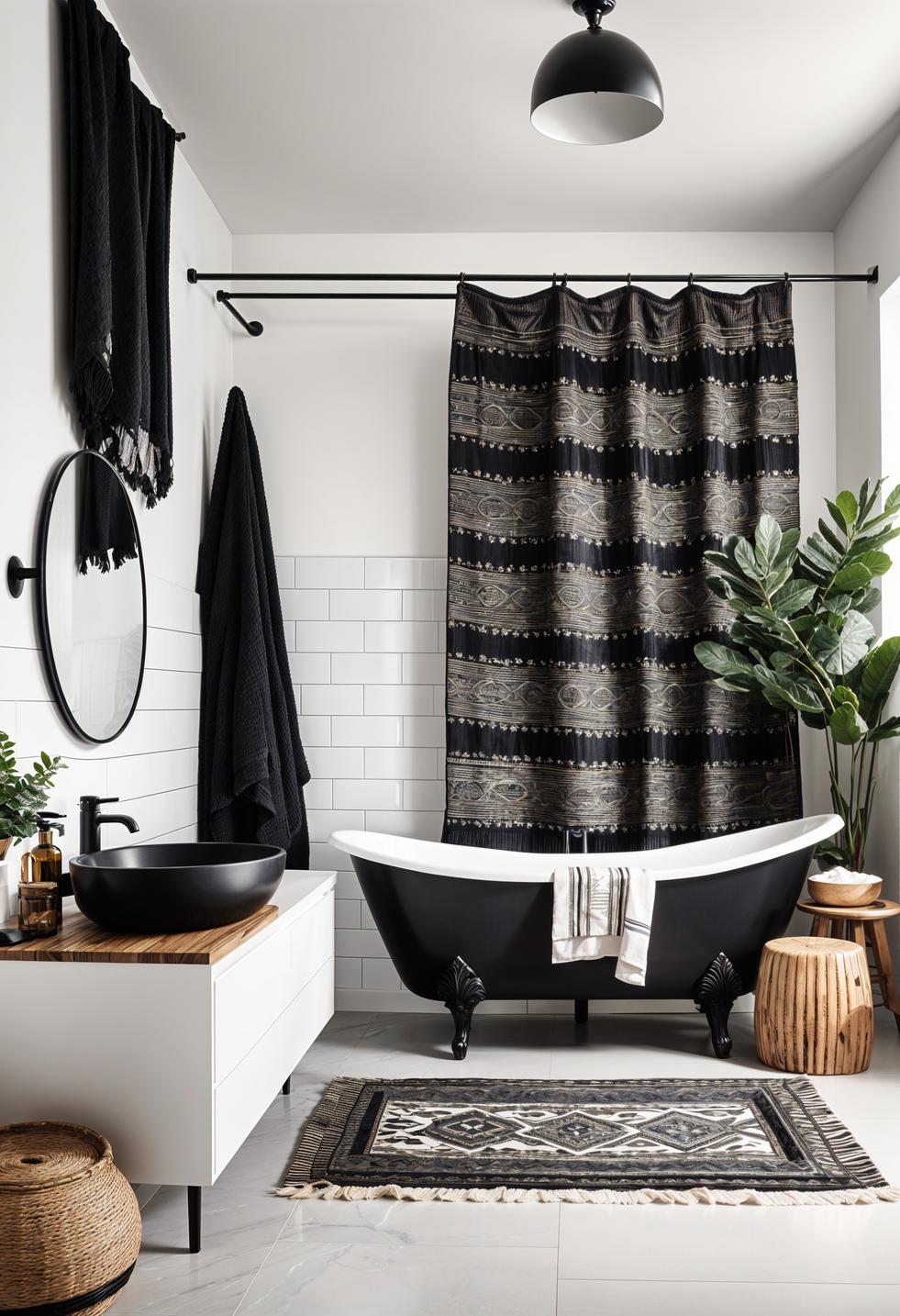 19 breathtaking black and white bathroom designs that inspire 19 14. Boho black textiles in bathroom-0