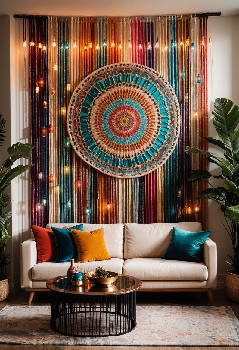 45 Chic & Modern Boho Living Room Ideas To Copy 23 8. Boho Bottle Wall Design-2