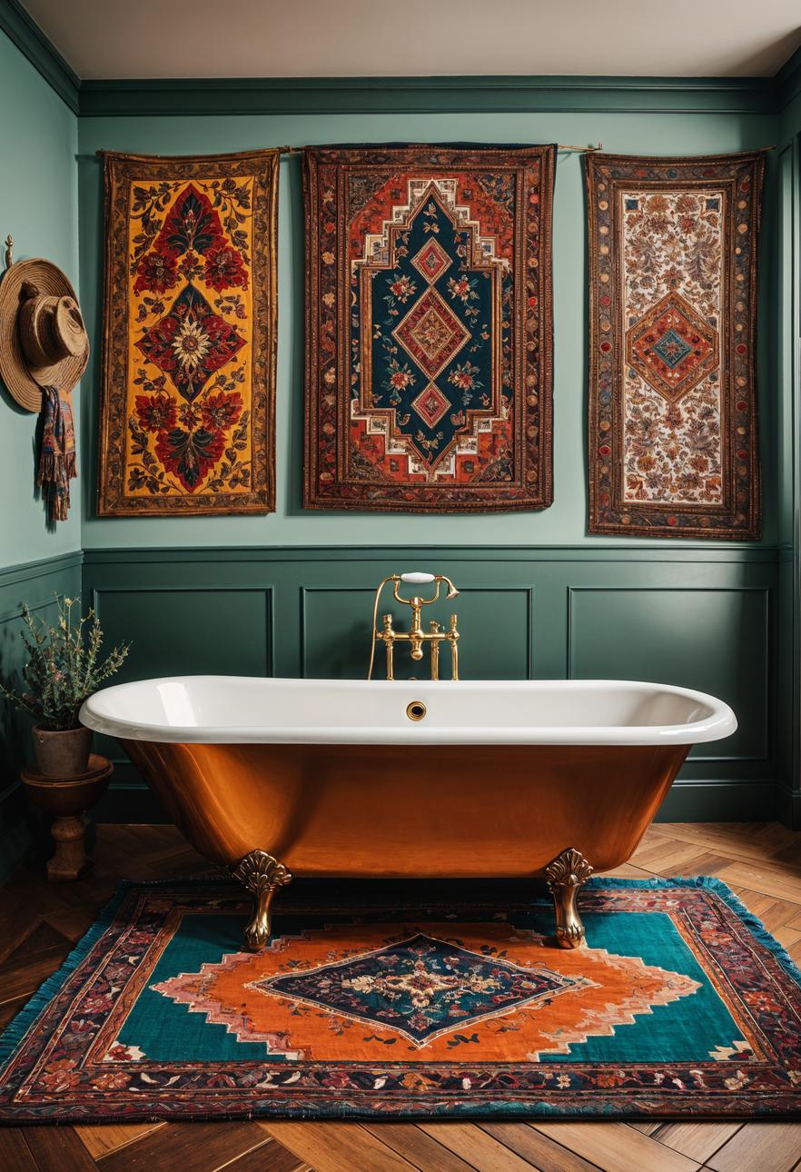 27 Dreamy Boho Bathroom Inspirations for Your Home Makeover 4 2. Boho Bubble Baths and Rugs-0