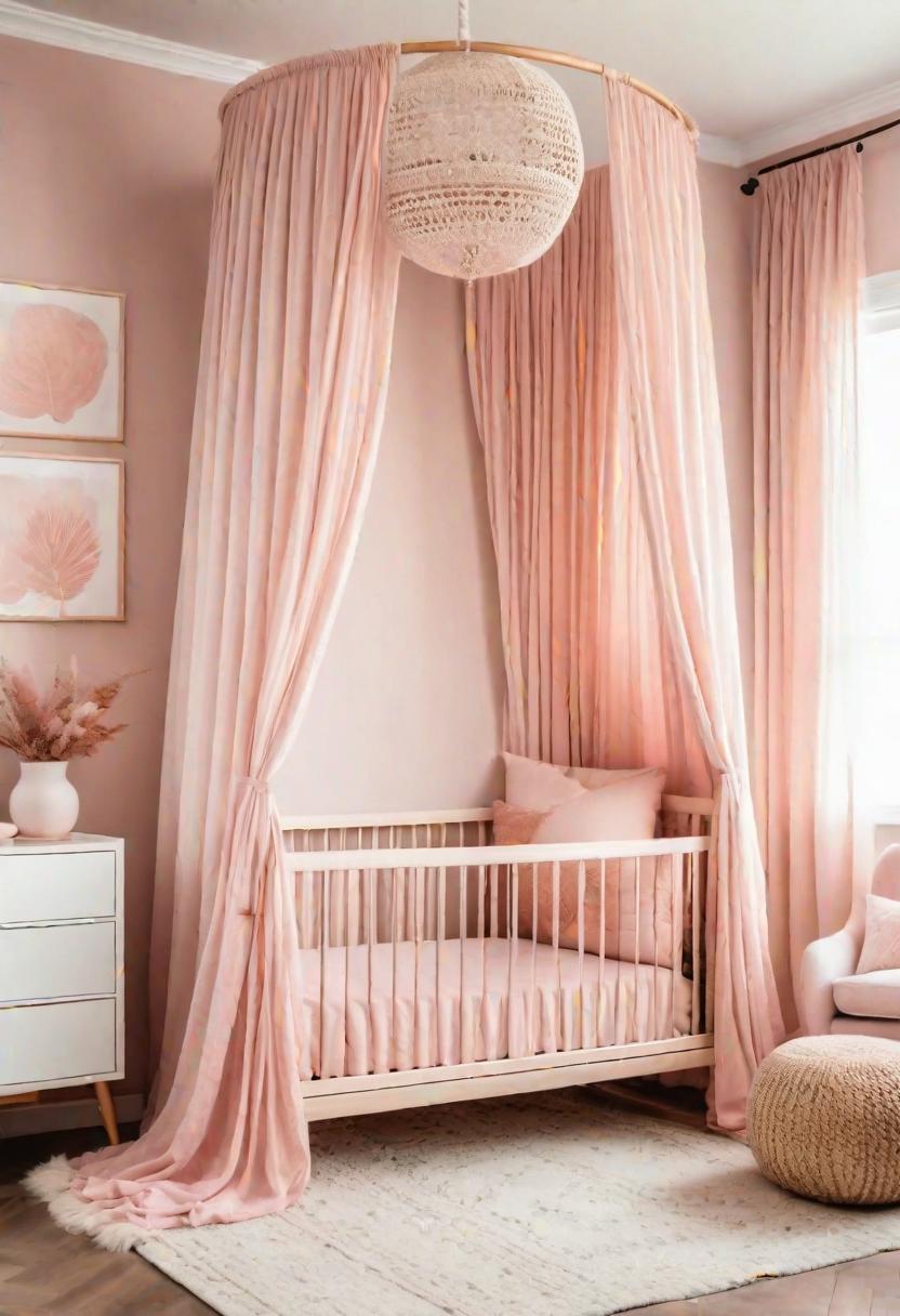 19 Dreamy Pink Boho Kindergarten Ideas: A mixture of warmth, moody and chic Bohemian Style 9 7. Boho Canopy Nurry Decor-0