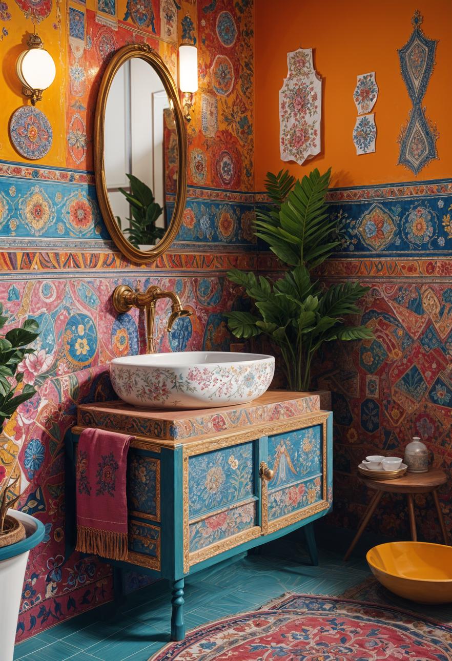 27 Dreamy Boho Bathroom Inspirations for Your Home Makeover 28 16. Boho Ceramic Basin for Colorful Splash-2